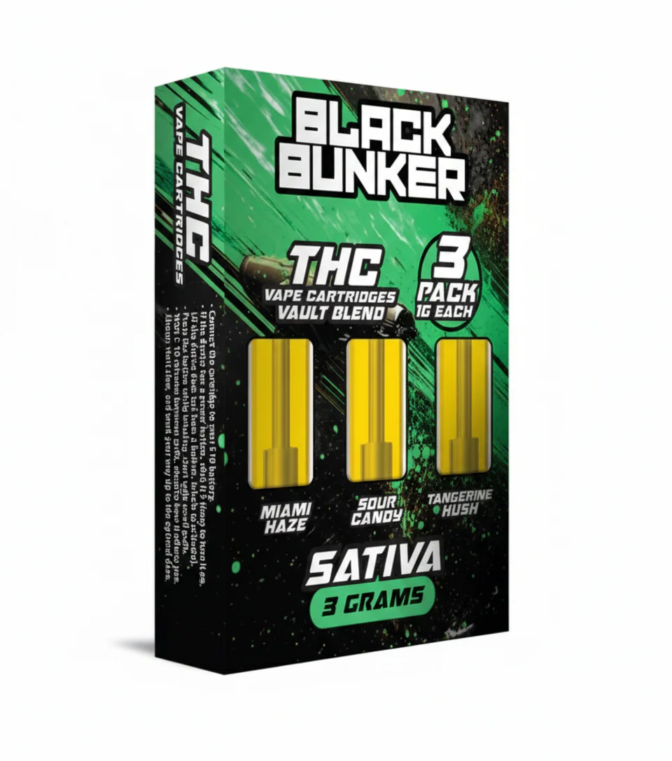 Black Bunker Vault Blend THC Vape Cartridge 1G (3Ct) - Image 3